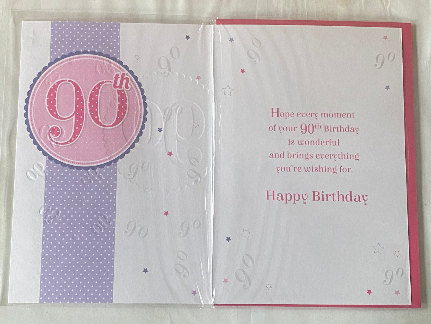 Ladies Female 90th Age 90 Ninety Today Congratulations And Happy Birthday 90th Birthday Card White/Purple/Pink Glitter Detail(PRELUDE35091-1)