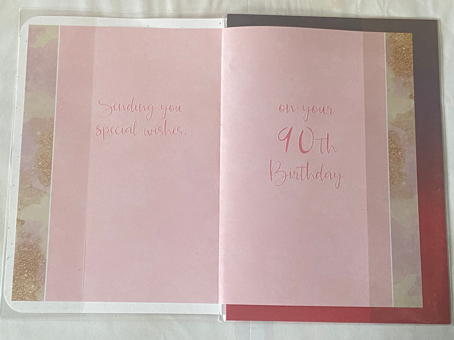 Ladies Female Age 90 90th Ninety Ninetieth 90 & Amazing! Birthday Card Pink/Cream/Gold Words Glitter Detail(OTB17488)