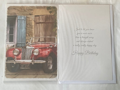 Mens Male Age 90 90th Ninety Ninetieth Happy 90th Birthday Card Red Sports Car/House Foil Detail(BGC50-990E)