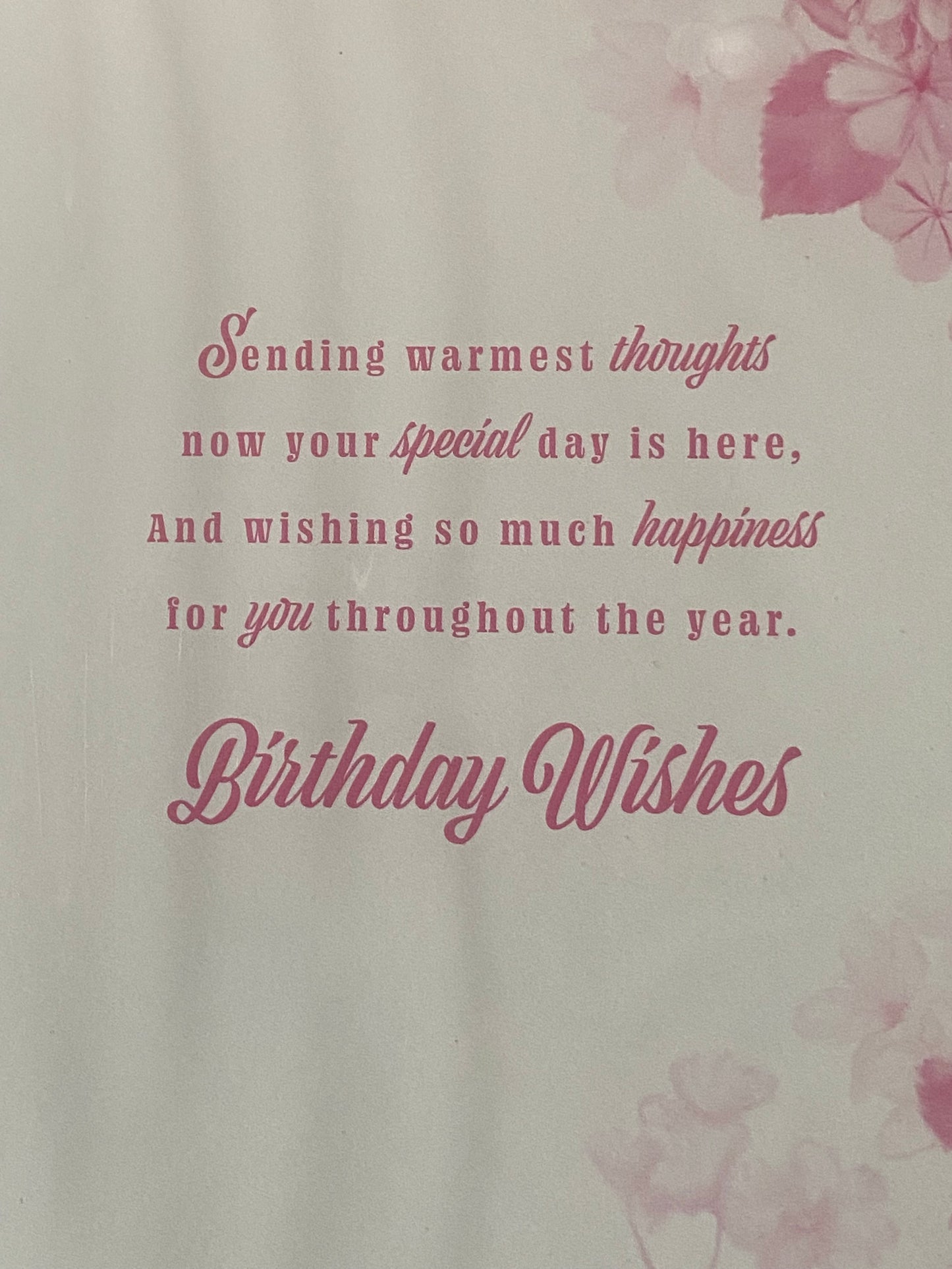 Ladies/Female Age 90 90th Ninety Ninetieth Happy 90th Birthday Card Pink/Purple Flowers/Silver Words Glitter/Foil Detail(PH47333E)