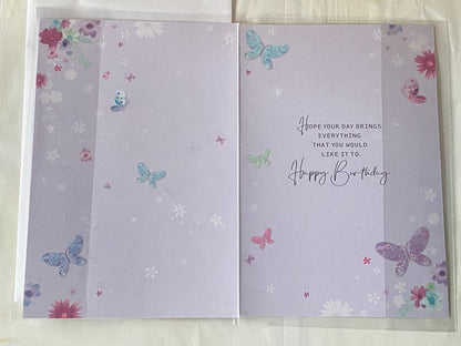 Ladies Female Age 100 100th One Hundred One Hundredth Today You're 100 Have A Lovely Time Birthday Card Purple/Pink Envelopes/Butterflies/Flowers Foil Detail(SE29337)