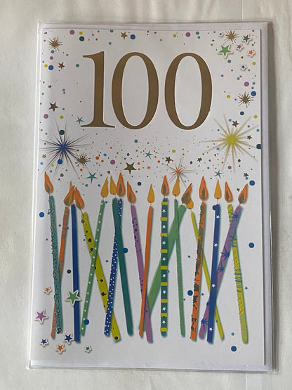 Mens Male Age 100 100th One Hundred One Hundredth 100 Birthday Card Multi Candles/Stars/Spots Foil Detail(SE29140)