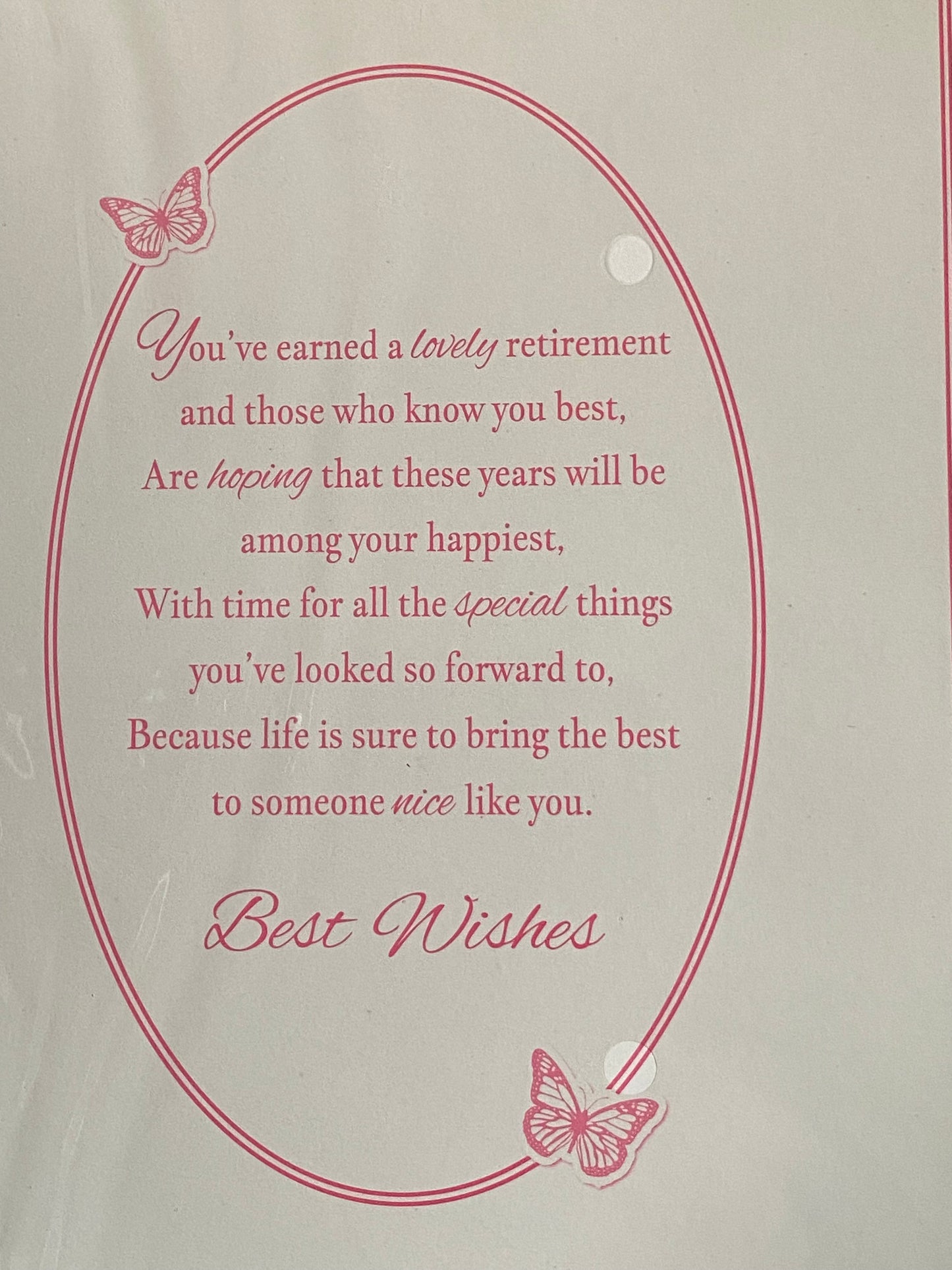 Best Wishes On Your Retirement Card Retire Wishing Well/Flowers/Butterflies/Words Glitter/Foil Detail(PH41041A)