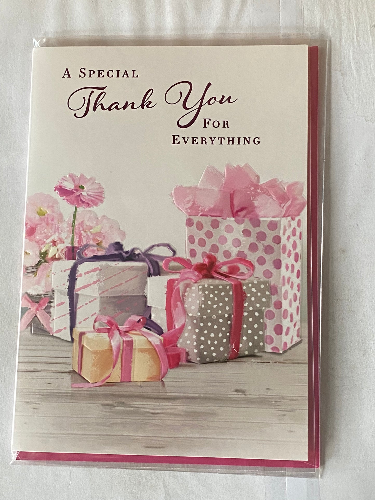 A Special Thank You For Everything Thank You Card Thanks Presents/Flowers/White+Pink Spots Gift Bag Foil Detail(NC-VA121A)