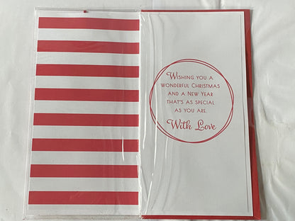 For A Fantastic Daughter & Boyfriend At Christmas Card Red/White Stripes/Baubles(PRELUDE44990)