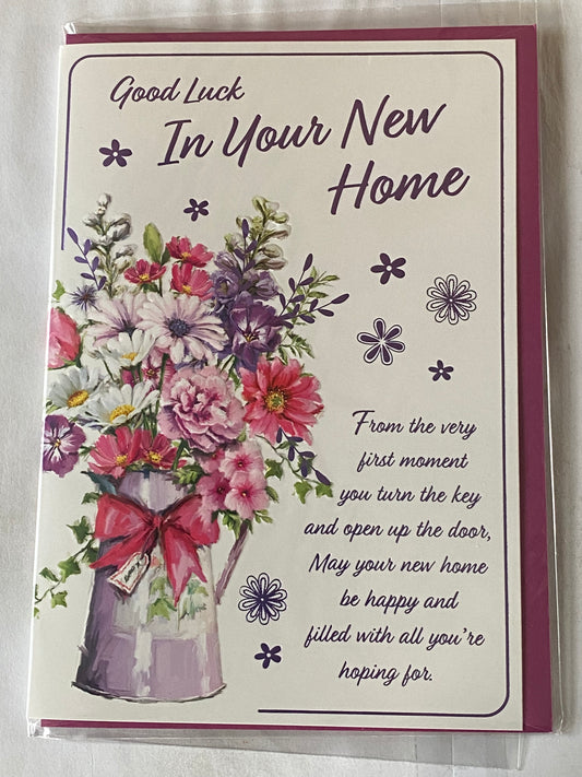 Good Luck In Your New Home Card New House Multi Flowers/Purple Vase/Purple Words Foil Detail(PH47335E)