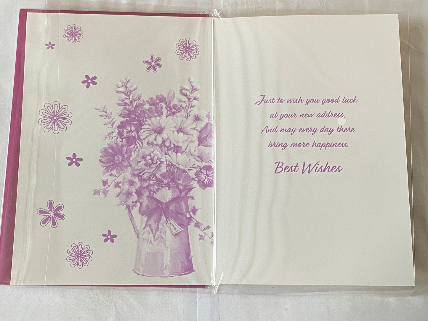 Good Luck In Your New Home Card New House Multi Flowers/Purple Vase/Purple Words Foil Detail(PH47335E)