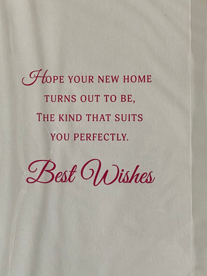 Sending Congratulations In Your New Home Card Good Luck New House Blue Chair/Flowers/Window Foil Detail(NC-VA184A)