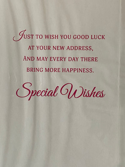 Wishing You Happiness In Your New Home Card Good Luck New House Pink Chair/Flowers/Window Foil Detail(NC-VA184E)