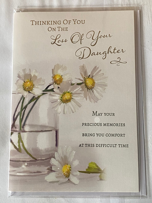 Thinking Of You On The Loss of Your Daughter Sympathy Card Condolence White/Yellow Flowers/Glass Vase Foil Detail(NC-VA161E)