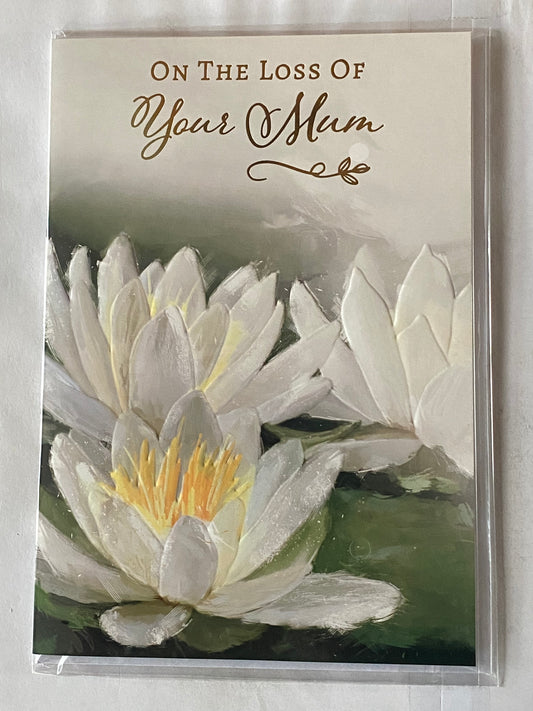 On The Loss of Your Mum Sympathy Card Condolence Big White Lilies Foil Detail(NC-VA222E)