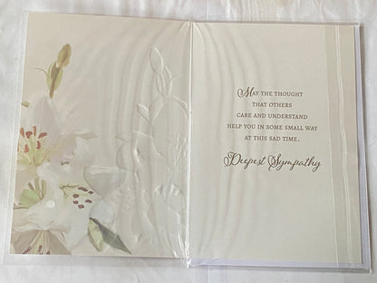 Deepest Sympathy On The Loss of Your Mum Sympathy Card Condolence White Lilies/Gold Words Foil Detail(NC-VA221E)