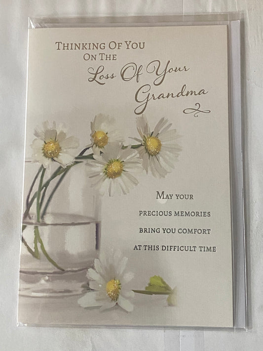 Thinking Of You On The Loss of Your Grandma Sympathy Card Condolence White/Yellow Flowers/Glass Vase Foil Detail(NC-VA161E)