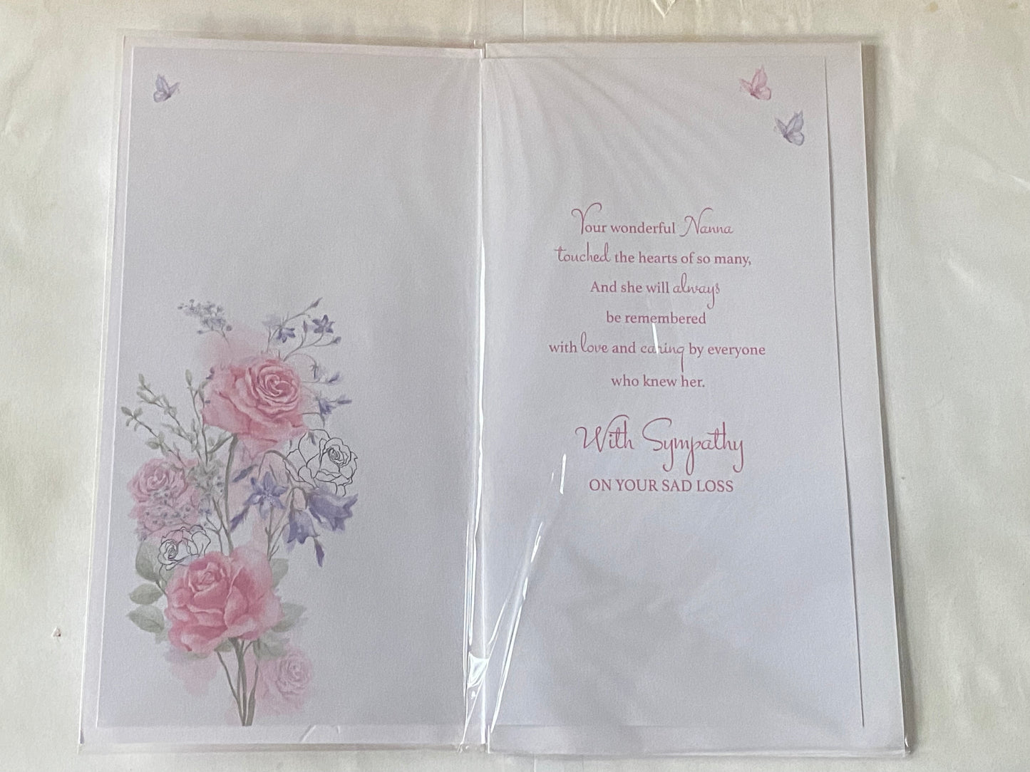 Your Wonderful Nanna Will Be Missed So Much Loss/Sympathy/Condolence Card White/Pink/Silver Roses/Words Ribbon/Foil Detail(PRELUDE42919)