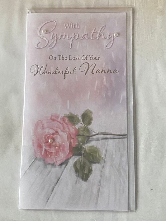 With Sympathy On The Loss Of Your Wonderful Nanna Sympathy Card Condolence Pink Rose Pearls/Glitter/Foil Detail(PRELUDE42922)