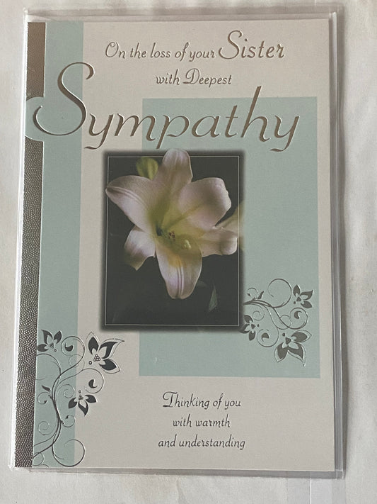 On The Loss Of Your Sister With Deepest Sympathy Card Condolence White/Green/Sliver Lily/Words Foil Detail(PH34446E)