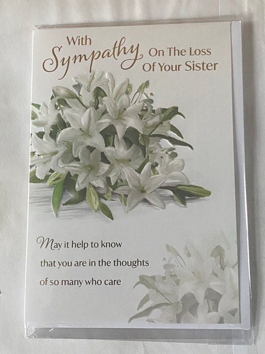 With Sympathy On The Loss of Your Sister Sympathy Card Condolence Bunch White Lilies/Gold Words Foil Detail(PH48415A)