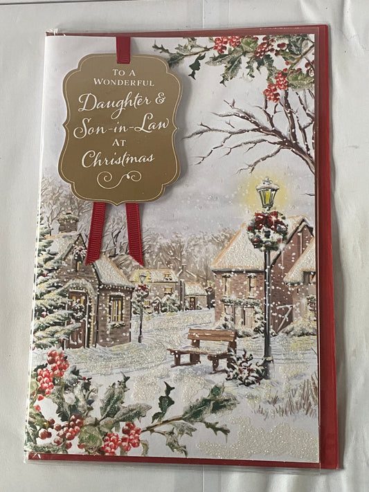 To A Wonderful Daughter & Son-In-Law At Christmas Card Winter Village/Bench/Streetlamp(PRELUDE46228)