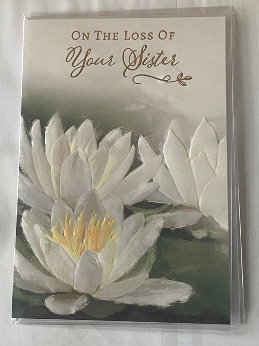 On The Loss of Your Sister Sympathy Card Condolence Big White Lilies Foil Detail(NC-VA222E)