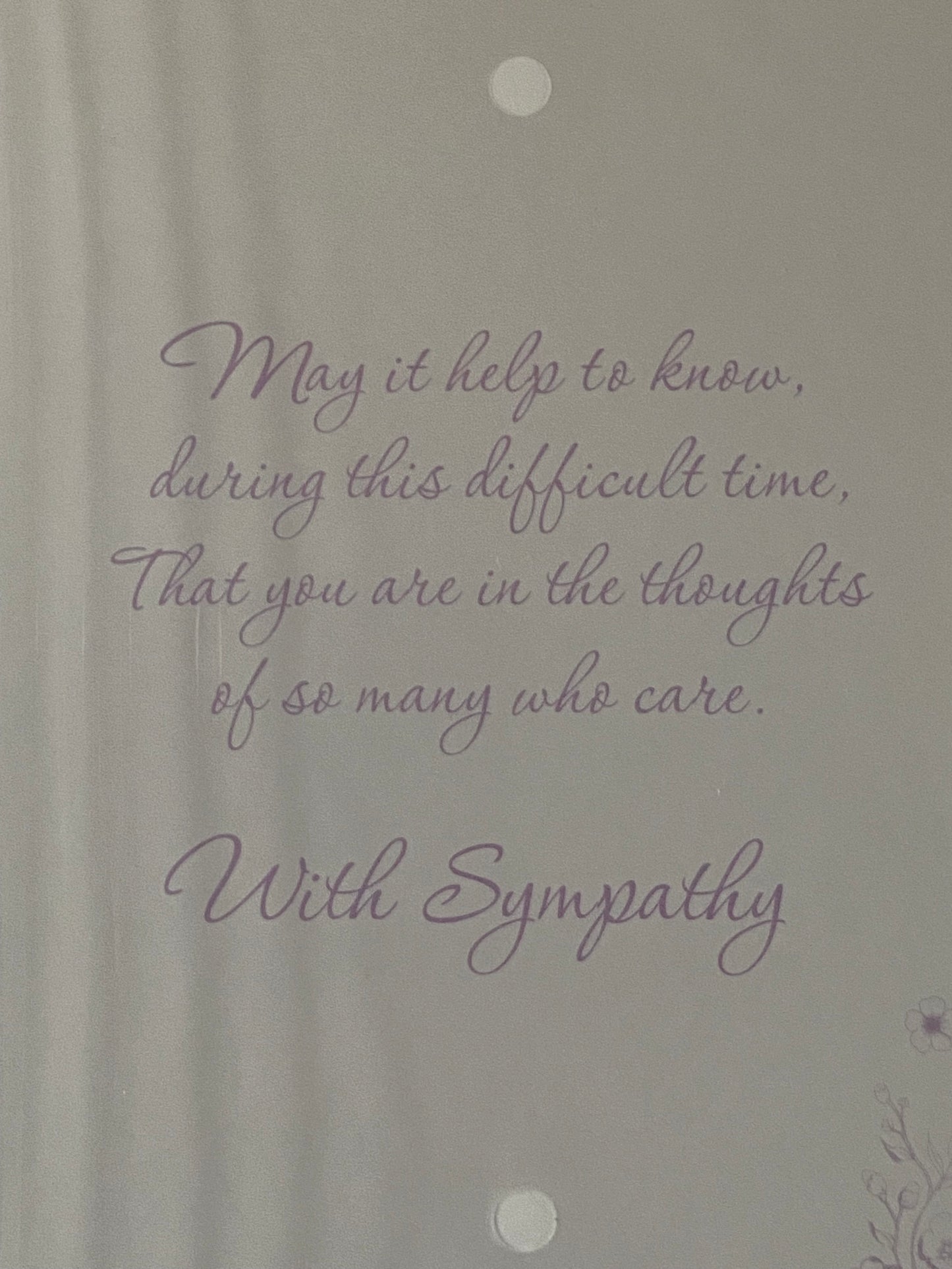 On The Loss of Your Wife With Heartfelt Sympathy Card Condolence White/Silver/Purple Roses/Words Foil Detail(PH42361E)