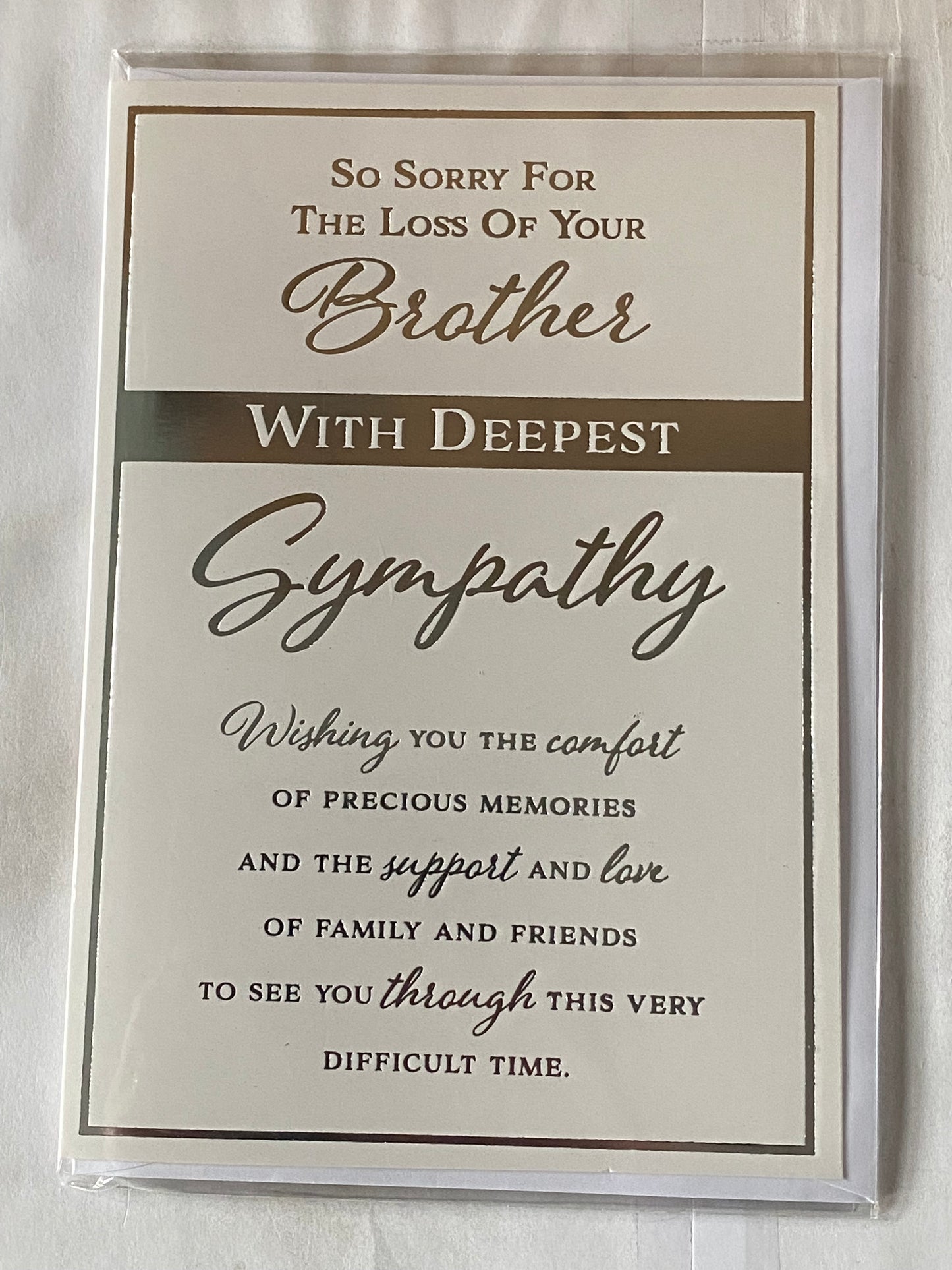 So Sorry For The Loss of Your Brother With Deepest Sympathy Card Condolence White/Silver Words Foil Detail(PH45876E)