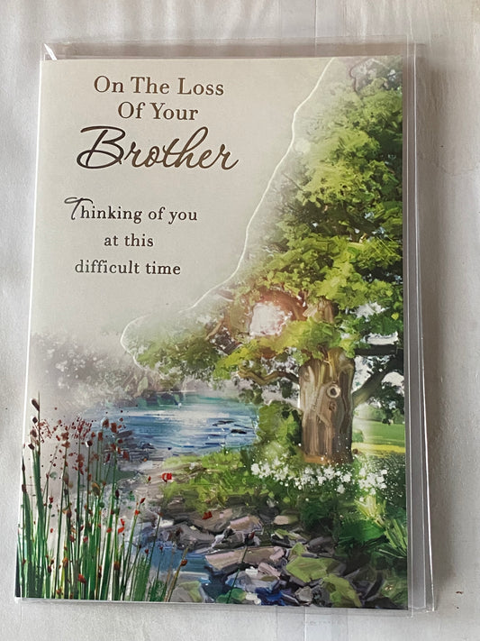 On The Loss of Your Brother Sympathy Card Condolence Water Scene/Tree Foil Detail(NC-VA223E)