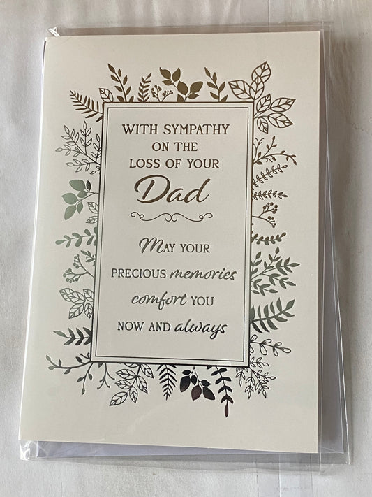 With Sympathy On The Loss Of Your Dad Sympathy Card Condolence White/Silver Words/Rectangle Foil Detail(NC-VA163A)