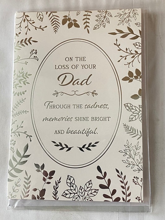 On The Loss Of Your Dad Sympathy Card Condolence White/Silver Words/Oval Foil Detail(NC-VA163E)