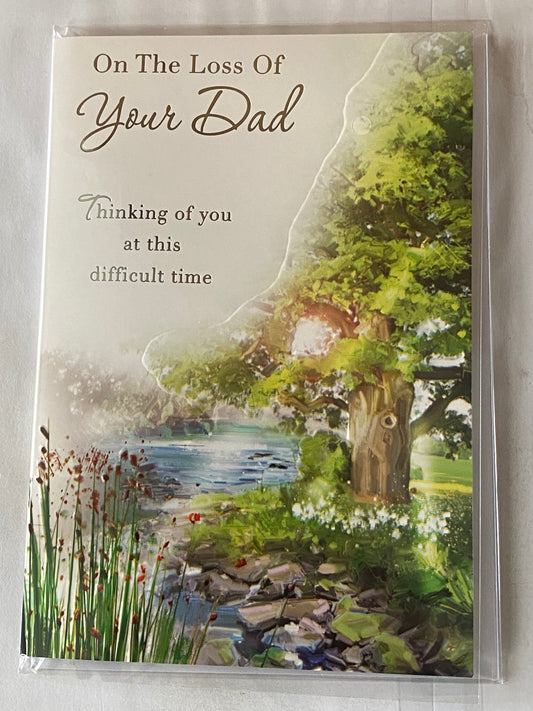 On The Loss of Your Dad Sympathy Card Condolence Water Scene/Tree Foil Detail(NC-VA223E)