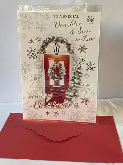 To A Special Daughter & Son-In-Law Merry Christmas Card Red Door/Gold Words(PH46336A)