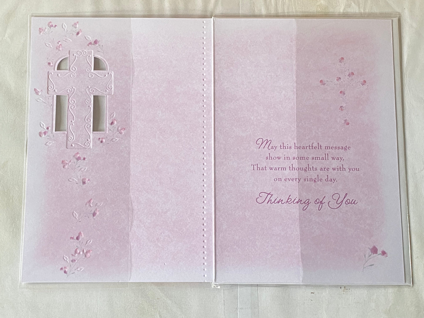 On The Loss Of Your Father Sympathy Card Condolence White//Pink/Silver Cross/Flowers/Words Foil Detail(SS31585E)