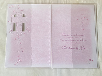 On The Loss Of Your Father Sympathy Card Condolence White//Pink/Silver Cross/Flowers/Words Foil Detail(SS31585E)