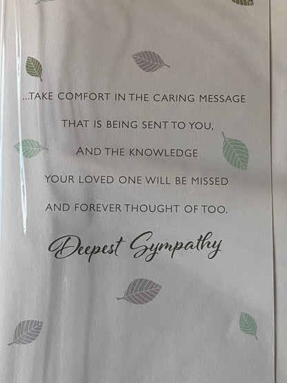 So Sorry For The Loss Of Your Husband With Sympathy Husband Sympathy Card Condolence White/Green/Silver Leaves/Words 3D/Foil Detail(PRELUDE42931)