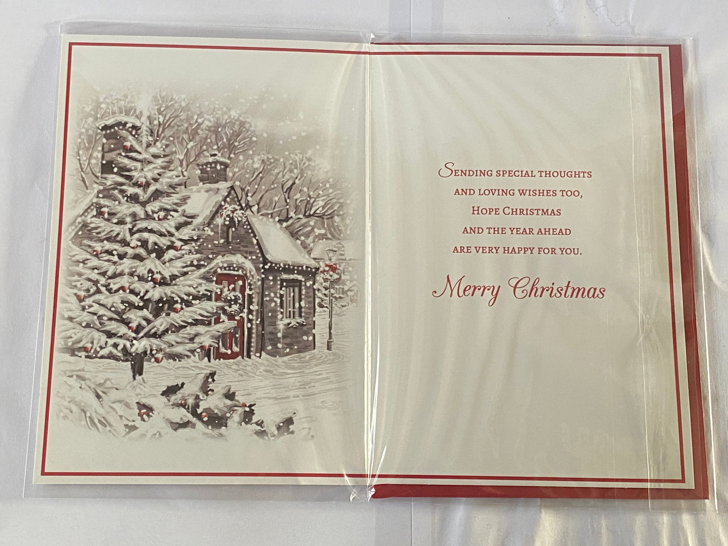 With Love At Christmas Daughter & Son-In-Law Christmas Card Grey/Red-Winter Scene/House/Christmas Tree(PH46972B)