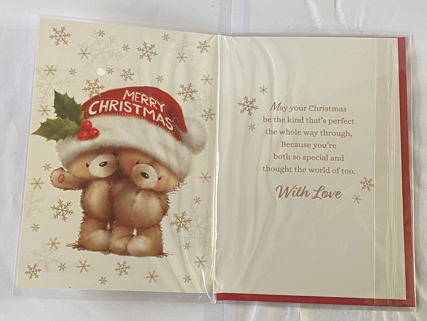 To A Fantastic Daughter & Son-In-Law Merry Christmas Card Teddies/Santa Hat(NC-VX104B)