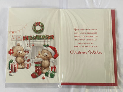 Happy Christmas Daughter & Son-In-Law Christmas Card Teddies/Stockings/Fireplace(NC-VX106B)