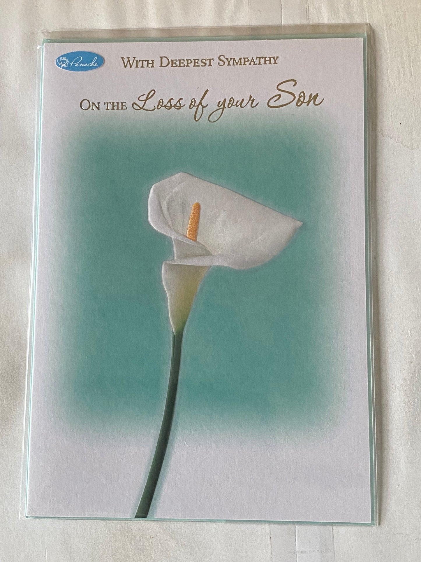 With Deepest Sympathy On The Loss of Your Son Sympathy Card Condolence White/Green-White Lily Foil Detail(PA1025SYB)