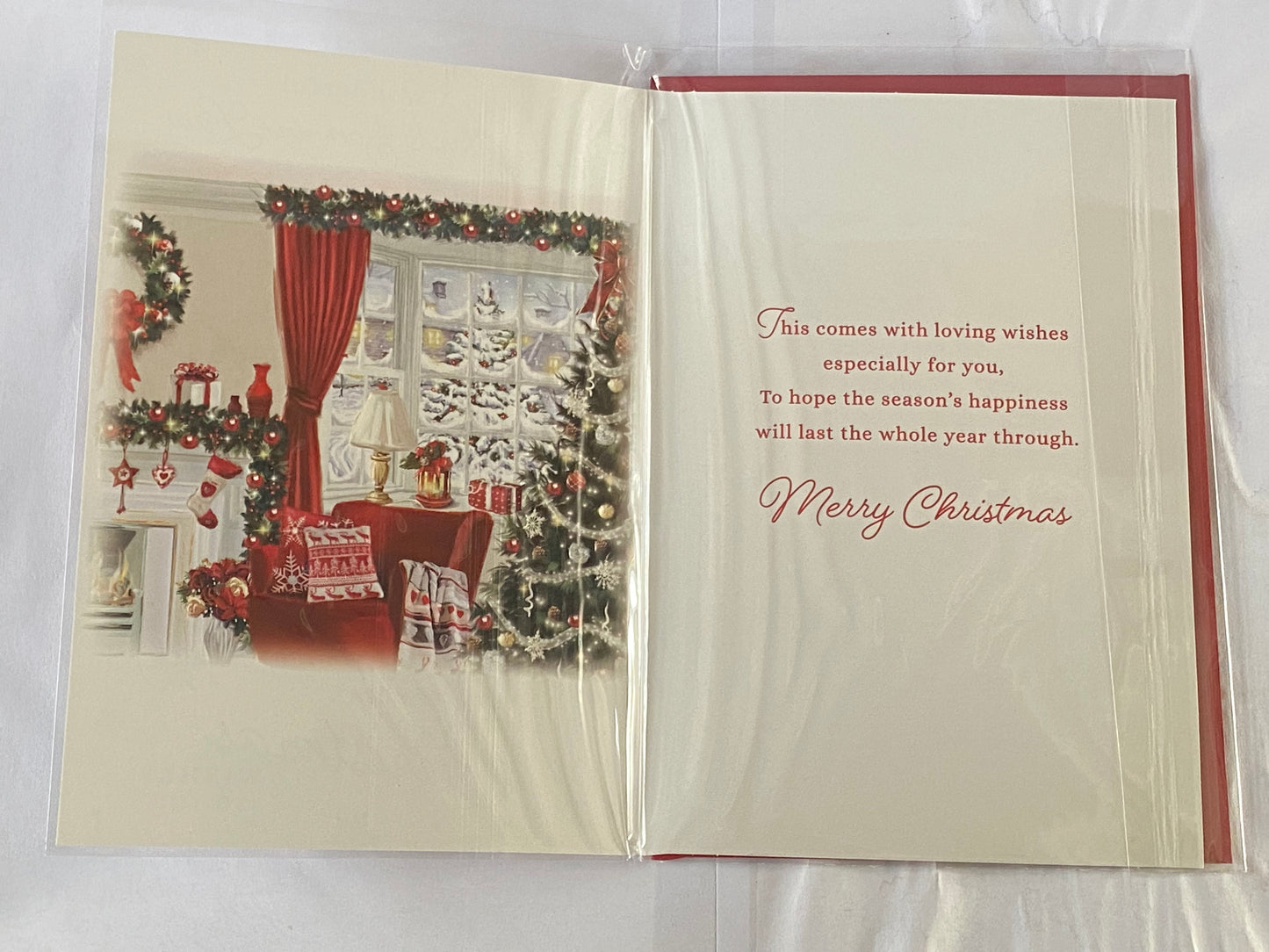 To A Wonderful Daughter & Son-In-Law Christmas Card Red Chair/Window/Tree/Stocking(PH46973B)