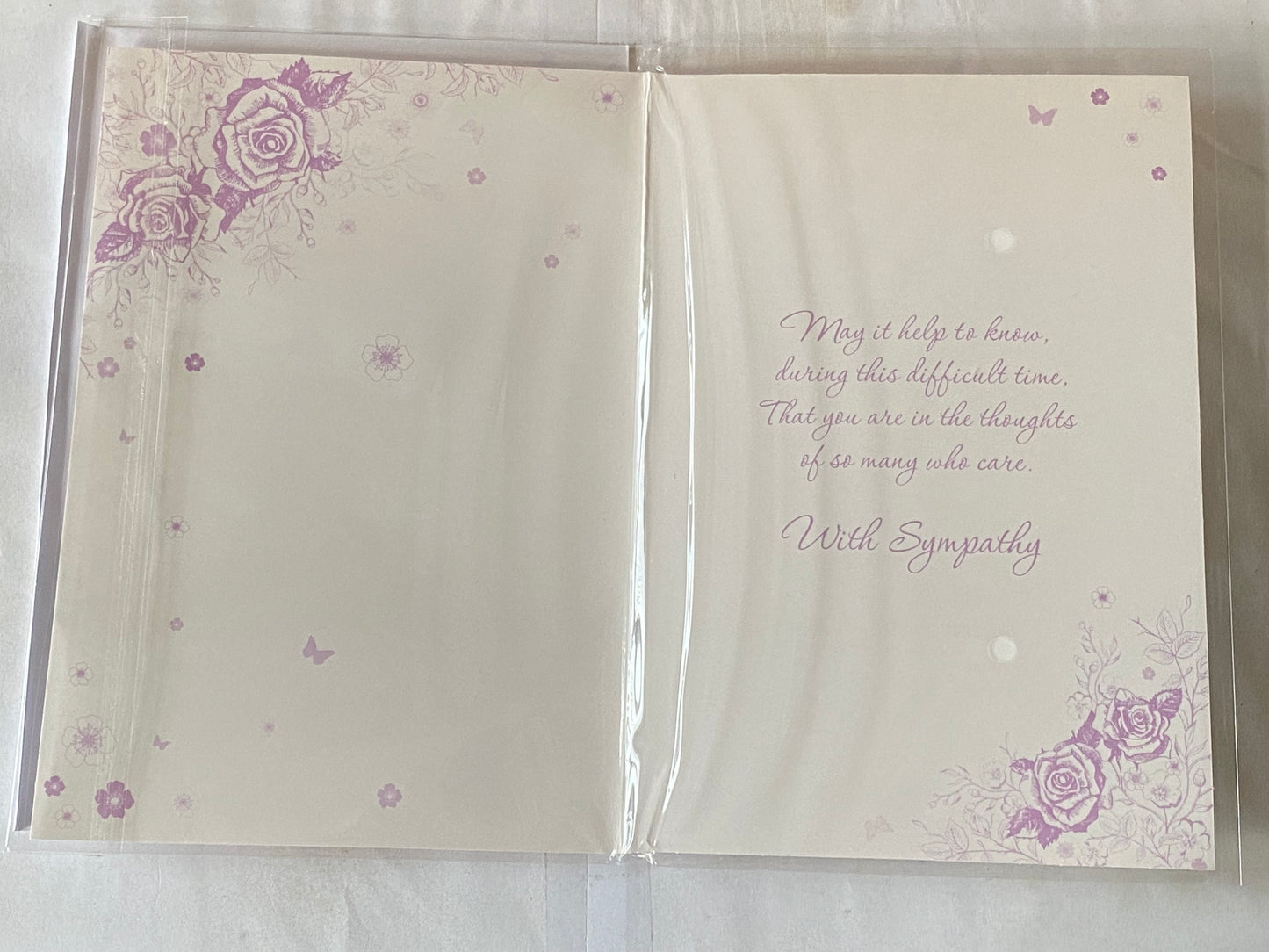 On The Loss Of Your Friend With Heartfelt Sympathy Card Condolence White/Silver/Purple Roses/Words Foil Detail(PH42361E)