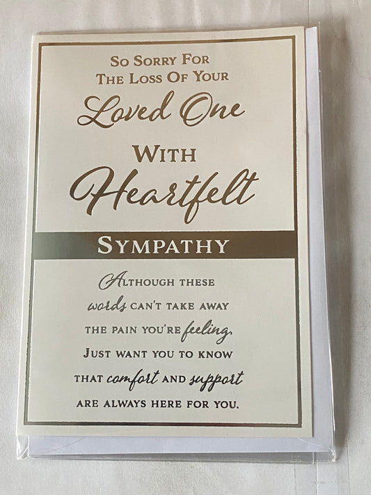 So Sorry For The Loss of Your Loved One With Heartfelt Sympathy Card Condolence White/Silver Words Foil Detail(PH45876A)