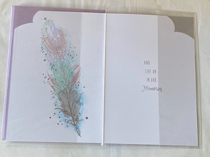 So Sorry For The Loss Of Your Dear Pet Sympathy Card Condolence White/Silver-Multi Feather/Silver Words Glitter/Foil Detail(Y94M)