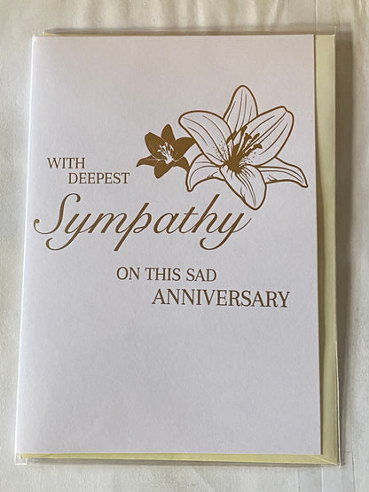 With Deepest Sympathy On This Sad Anniversary Card Condolence Loss White/Gold Foil Detail(KI40268)