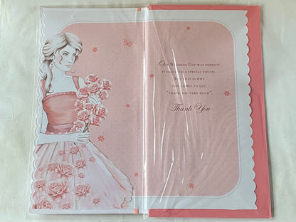 With Thanks To A Wonderful Bridesmaid Card Wedding Thank You White/Pink-Bridesmaid/Flowers Ribbon/Foil Detail(PRELUDE39538)