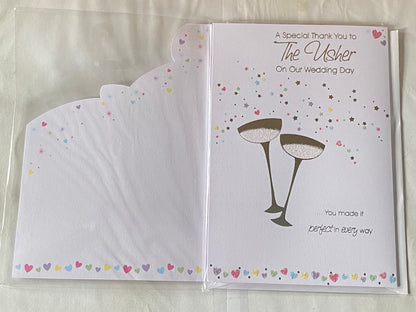 A Special Thank You To The Usher On Our Wedding Day Card Champagne Glasses/Multi Confetti Glitter/Foil Detail(PRELUDE32127)