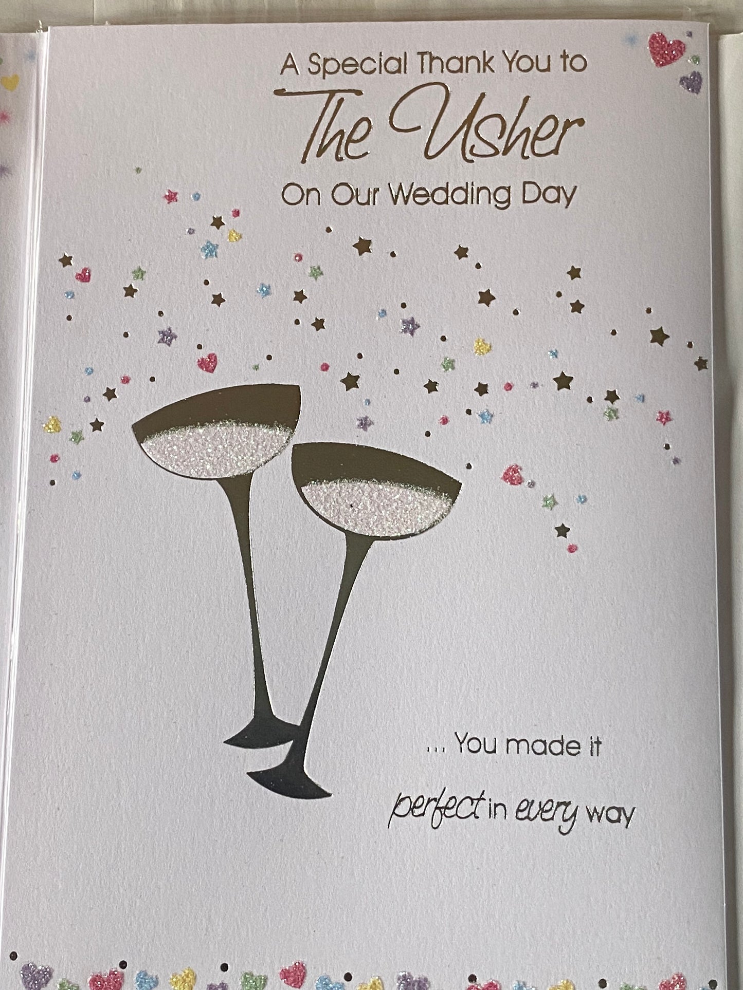 A Special Thank You To The Usher On Our Wedding Day Card Champagne Glasses/Multi Confetti Glitter/Foil Detail(PRELUDE32127)