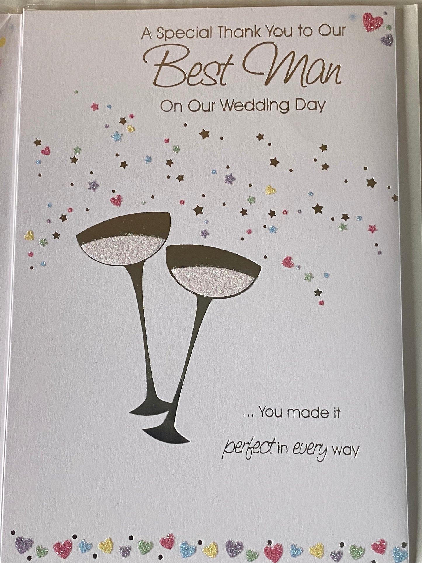 A Special Thank You To Our Best Man On Our Wedding Day Card Champagne Glasses/Multi Confetti Glitter/Foil Detail(PRELUDE32127)