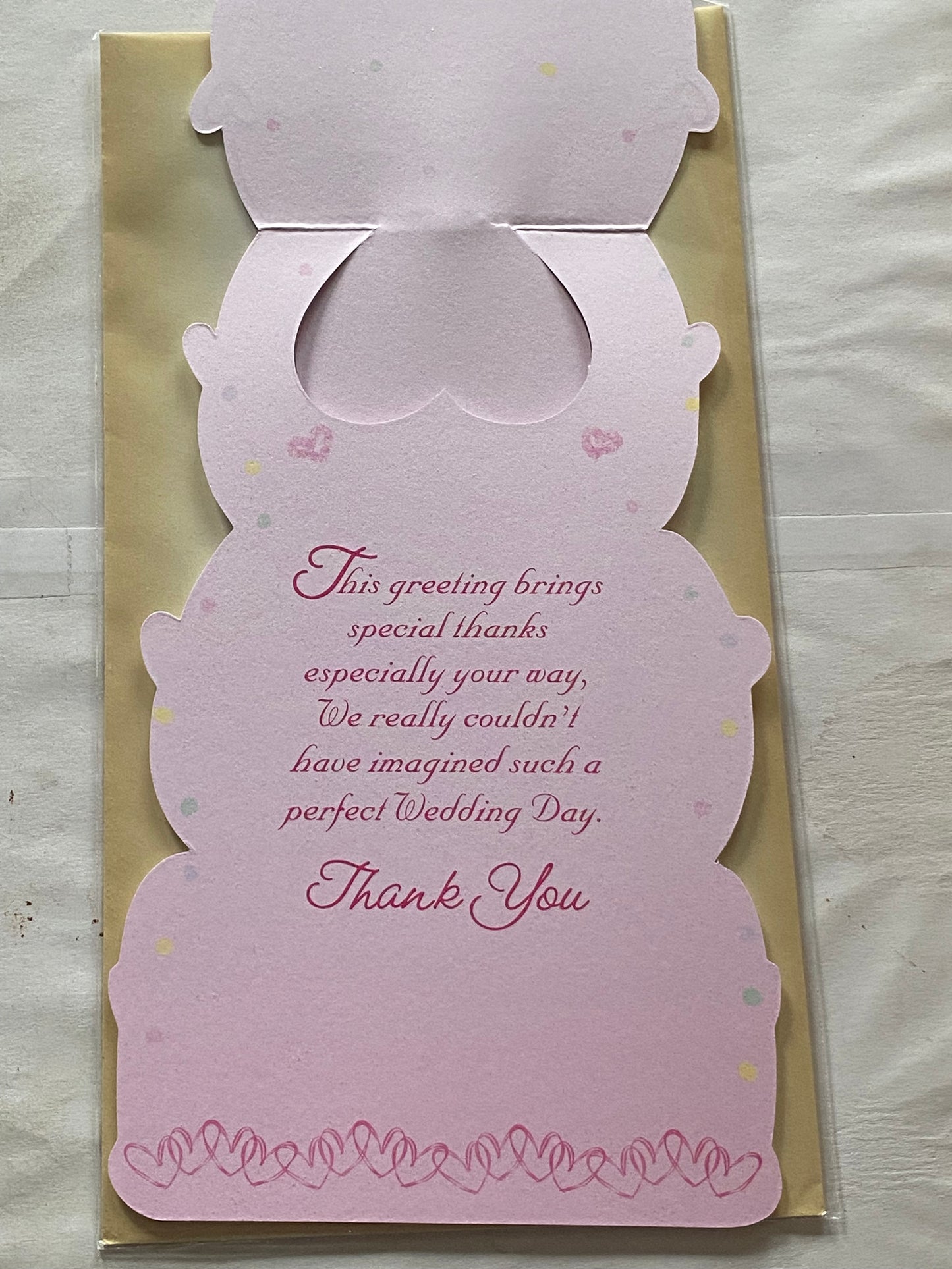 Thank You Mum And & Dad On Our Wedding Day Card Thanks Teddies/Wedding Cake Pearl Heart/Ribbon/Glitter/Foil Detail(PRELUDE33293)