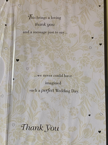 With Thanks To A Special Mum & Dad On Our Wedding Day Thank You Gold/Black Hearts Ribbon/Foil Detail(PRELUDE35812)