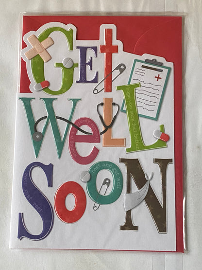 Get Well Soon Card White/Multi Words/Medical Design(PRELUDE35121-1)