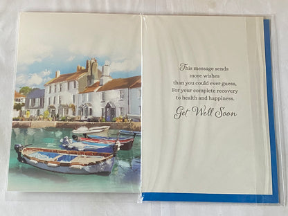 Sending Special Get Well Wishes Get Well Soon Card White Houses/Boats Foil Detail(NC-VA134A)